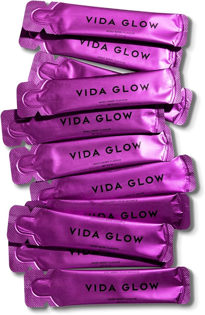 Vida Glow Collagen Liquid Advance – Marine Collagen Peptides with Vitamin C Antioxidants and Manuka Honey – Supports Skin Firmness Hair Thickness and Nail Strength- Berry Flavor