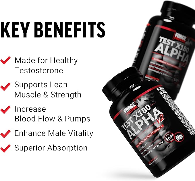 Force Factor Test X180 Alpha v2 T-Support for Men T-Supplement to Help Build Strength Boost Nitric Oxide and Support Daily Performance 120 Tablets