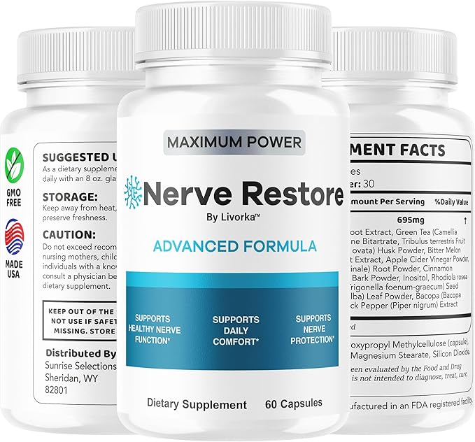 Nerve Restore - Advanced Formula Capsules Natural Premium Formula Daily NerveRestore Pills Support Comfort Nerve Restored Vitamins Health Wellness 60 Capsules for 1 Month