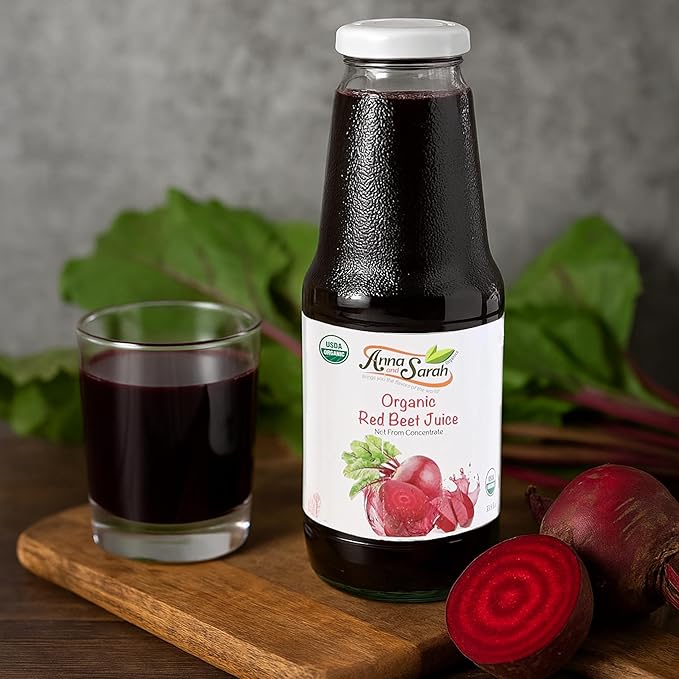 Anna and Sarah 33.8 Oz Organic Red Beet Juice - Glass Bottle (6 Pack) No Sugar Added No Artificial Colors No Preservatives No Flavors AddedNOT from Concentrate