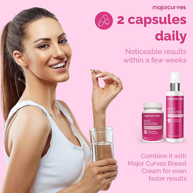 Bust Booster Breast Enhancement Pills – Natural Supplement for Breast Growth Firmness Fuller Shape Curvier Bust Rounder Cleavage Volume Boost – Made in USA