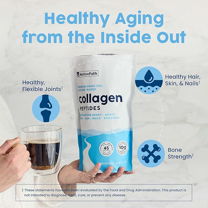 NativePath Collagen Peptides Protein - Hydrolyzed Type 1 &amp 3 Collagen Powder for Skin Hair Nails - 15.9 oz (45 Servings)