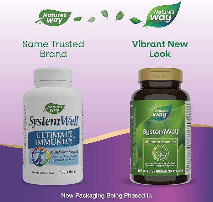 Nature's Way Systemwell Ultimate Immune* with Vitamins C A D Zinc &amp Selenium Multi-System Botanical Blends Including Immune Respiratory Digestive &amp Circulatory 180 Tablets (Packaging M