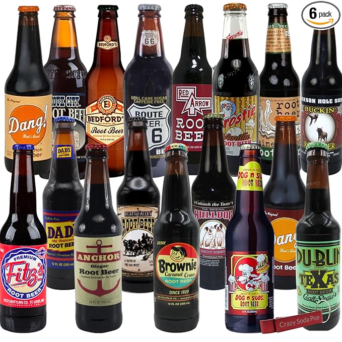 Root Beer Surprise Variety Sampler | Premium Craft Root Beer Variety Pack from Around USA | Includes Crazy Soda Pop Bottle Opener (6 Pack)