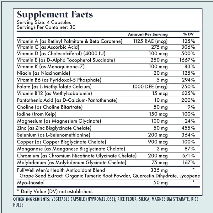 FullWell Men's Multivitamin - Daily Multivitamin for General &amp Reproductive Health - Supports Sperm Health &amp Hormone Balance - Fertility &amp Conception Support - Men's Prenatal - 120 Count (