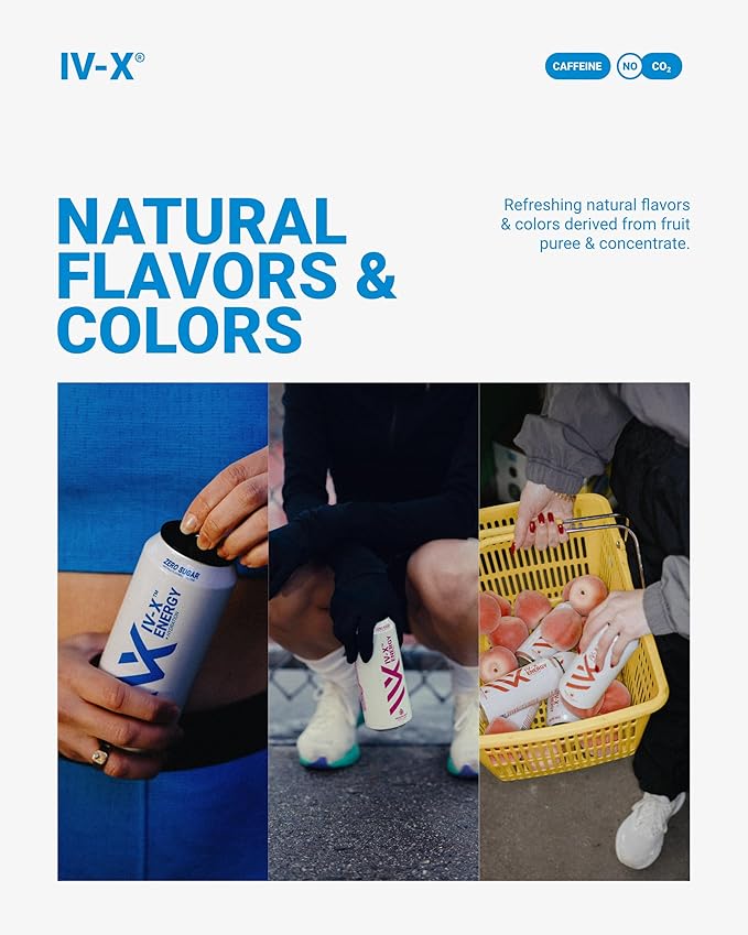IV-X (IV-X - 12-Pack Blue Raspberry 16oz Cans - Energy &amp Focus &amp No Artificial Colors - 200mg of Green Tea Caffeine Himalayan Salt &amp Utah Sea Minerals - Gluten-Free &amp Vegan Friendly