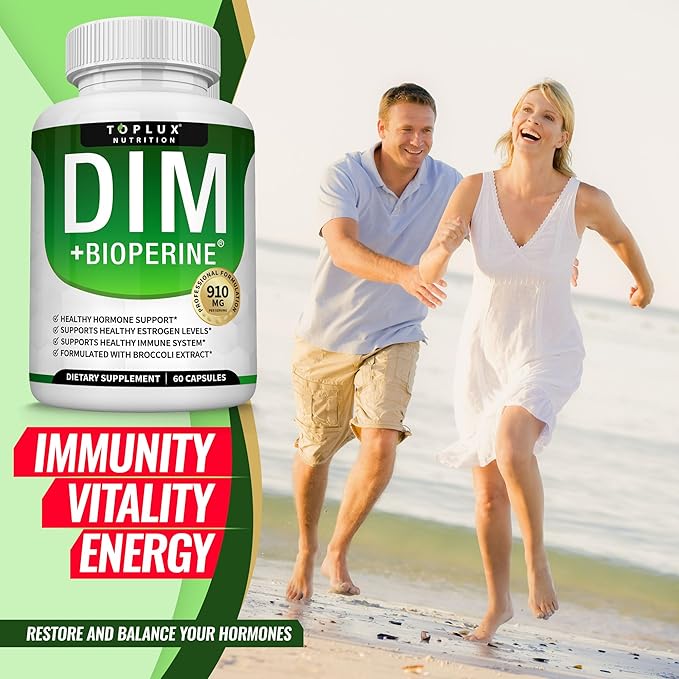 Dim Supplement 910 mg Plus BioPerine Complex - Diindolylmethane to Support Hormone Balance and Estrogen Metabolism Helps with Menopause Acne PCOS Better Skin Bodybuilding for Men Women 60 Capsules