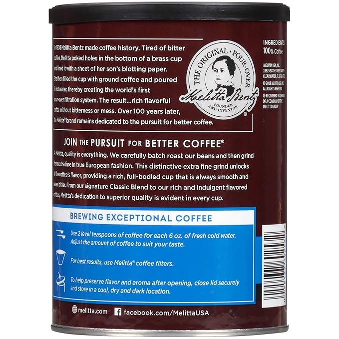 Melitta Classic Blend Coffee Medium Roast Extra Fine Grind 11 Ounce Can (Pack of 6) 66 Ounces Total