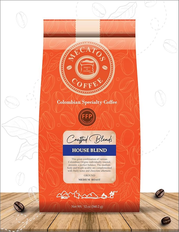 Ground Coffee – Medium Roast Colombian Specialty Grade by Mecatos Coffee (12 oz House Blend)