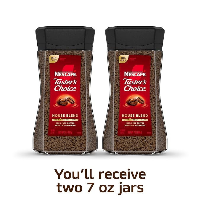 NESCAFÉ Taster's Choice Instant Coffee Light Medium Roast House Blend 2 Jars (7 Oz Each)