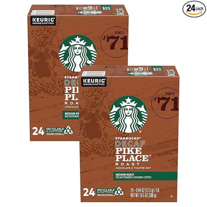 Starbucks Decaf Coffee K-Cup Pods Pike Place 24 CT (Pack of 2)