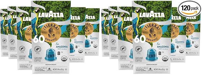 Lavazza TIERRA AMAZONIA USDA ORGANIC Espresso Aluminum Capsules Compatible- Nespresso Original MachinesMedium Roast 100% ArabicaRound &amp Balancedchocolate &amp caramel Intensity 8 of 13(Pack of