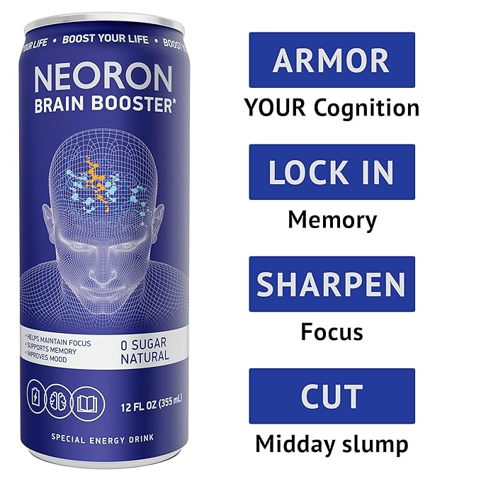 NEORON Focus + Calm | Sugar-Free Nootropic Drink for Mental Clarity - Stress &amp Burnout Support (12-Pack Blueberry &amp Mint)