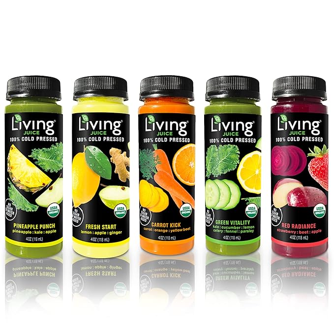 O2 Living Juice Cold Pressed Drink - Green Vitality Organic Juice Variety Pack - No Added Sugars or Water Naturally Sweetened from Fruits Rich in Nutrients &amp Vitamins - 12oz (6-Pack) + 4oz (5-Pa