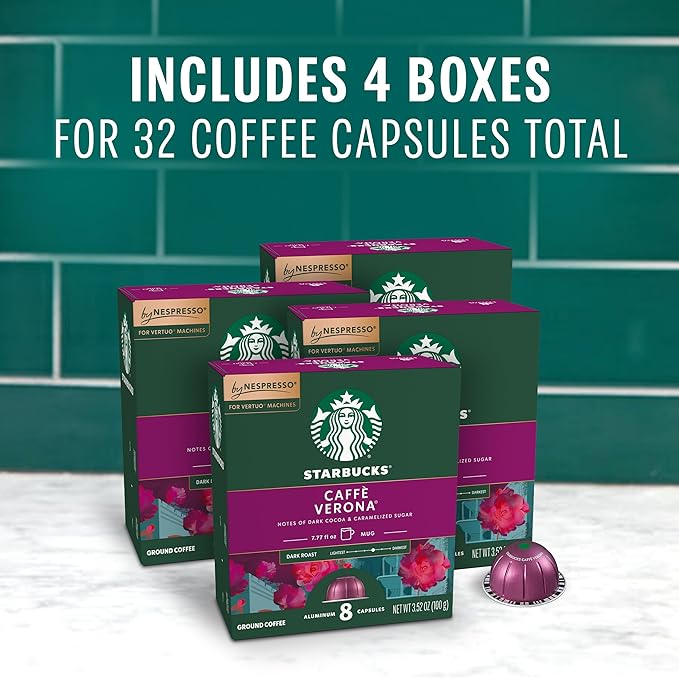 Starbucks by Nespresso Vertuo Caffè Verona Dark Roast Coffee 32-count Coffee Pods Brews 7.8 oz.