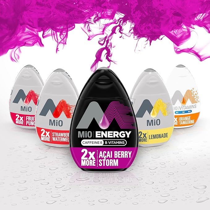MiO Energy Acai Berry Storm Naturally Flavored with other natural flavors Liquid Water Enhancer Drink Mix with Caffeine &amp B Vitamins with 2X More (3.24 fl. oz. Bottle) (Pack of 4)