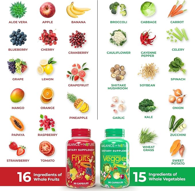 Balance of Nature Whole Food Supplement with Fruit and Vegetable Ingredients for Women Men and Kids - 90 Capsules 3 Sets