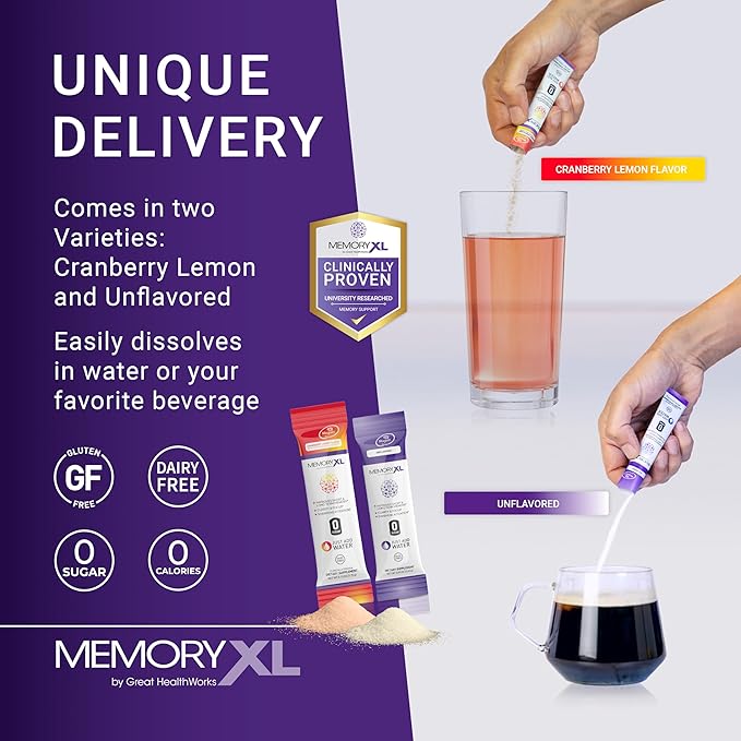 MemoryXL Magnesium L-Threonate: Brain Supplement for Memory &amp Focus Magtein® Phosphatidylserine Vitamin Mix. Improves Memory Focus Attention Learning &amp Logic. 0 Sugar 0 cal 30pk Cranberr
