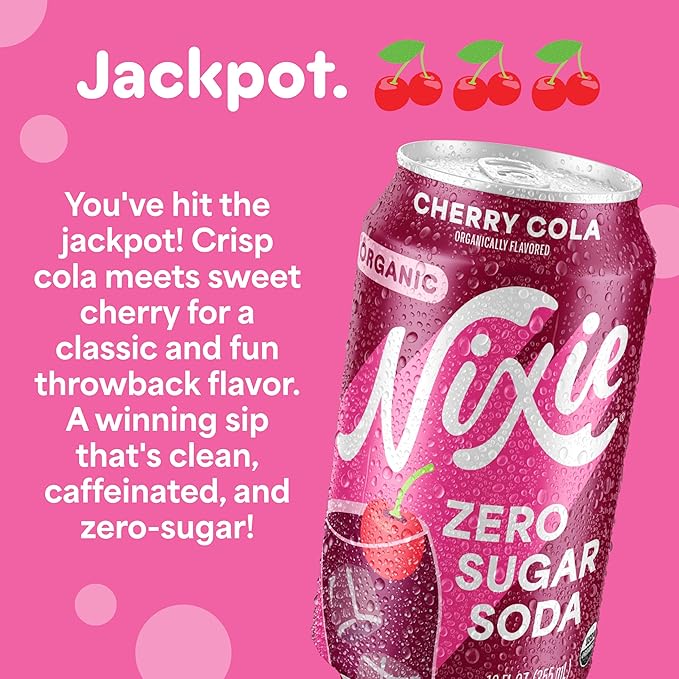 Nixie Organic Zero Sugar Soda Classic Cola &amp Cherry Cola 0 Sugar 0 Calories Healthy Soda Pop Non-GMO 12oz Cans (24 Pack)