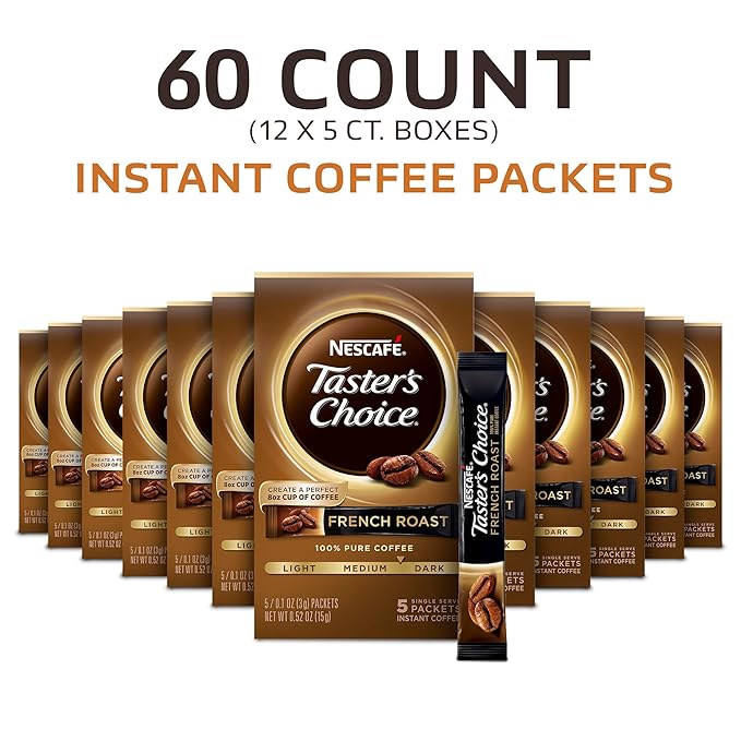Nescafe Taster's Choice Instant Coffee French Roast 5 Count (Pack of 12)