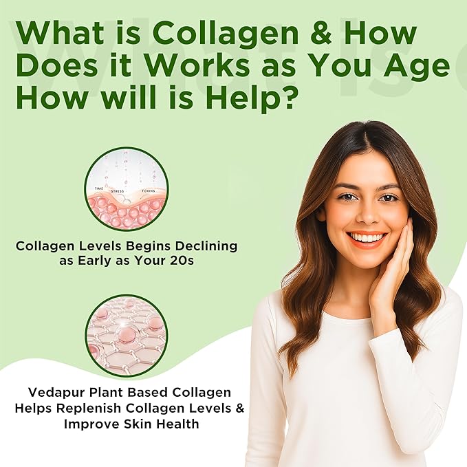 VEDAPURE Plant Collagen Peptides Powder | 7.05 oz Plant Based Vegan Organic Powder peptide Drink Mix with Hyaluronic Acid Biotion Vitamin E &amp C Healthy Skin Joints Hairs Nails