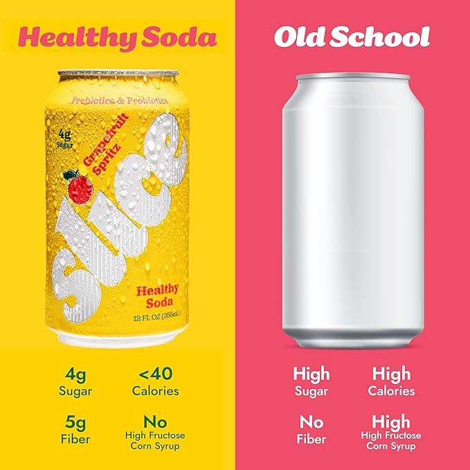 Slice Healthy Soda Grapefruit Spritz Prebiotic &amp Probiotic Soda Pop 5g Fiber 35 calories 12 fl oz 12 Pack