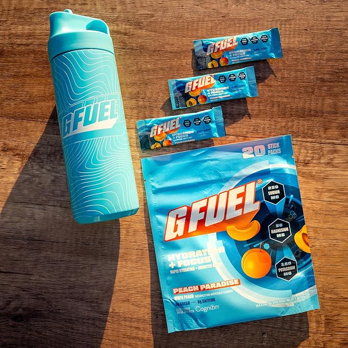 G Fuel Electrolytes Powder for Instant Hydration and Focus | Sugar Free Peach Flavor Electrolyte and Nootropic Drink Mix to Sharpen Mental Focus 20 Servings