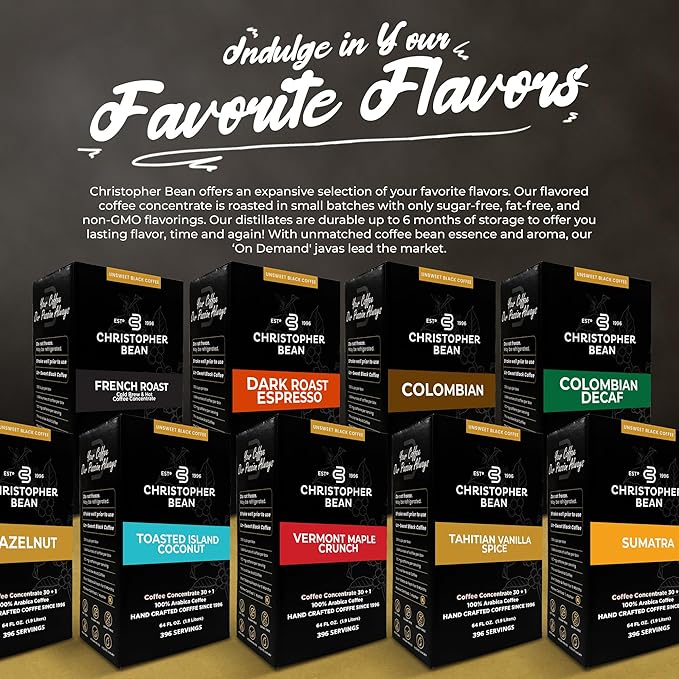Christopher Bean Coffee - 396 servings 30 to 1 Blend Bag in Box Liquid Instant Coffee or Cold Brew Coffee Concentrate - Hot or Iced Coffee - French Roast