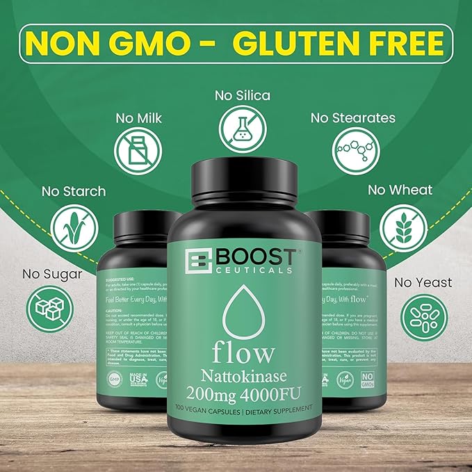 Nattokinase 4000 FU 100 Capsules | Vegan No K2 No Fillers | Clean Enzyme for Circulation &amp Blood Thinner &amp Blood Flow Support | BoostCeuticals