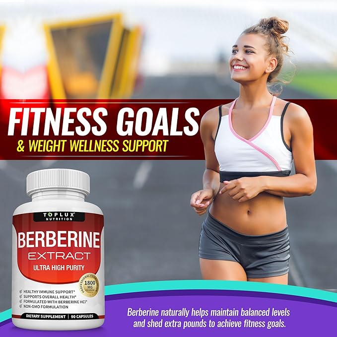Toplux Berberine Supplement 1800mg - Berberine HCL 97% Tested Ultra High Purity Premium Berberine Extract to Support Overall Health High Potency Berberine Plus Non-GMO Vegan Men Women 90 Capsules