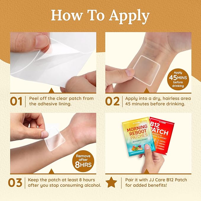 JJ CARE Morning Reboot Patch 50 pcs Individually Wrapped (with 7 pcs B12) Wake Up with EaseBest Before &amp Post Party Skin-Friendly Recovery Formula