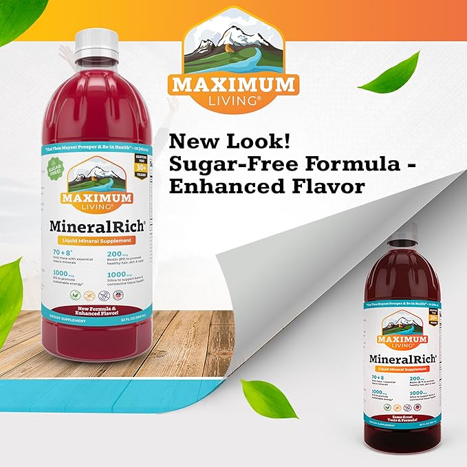 Maximum Living MineralRich - Minerals Supplement - Sugar Free Liquid Blend of Vitamins and Trace Minerals - 32 oz