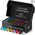ROSSO CAFFÈ Espresso Coffee Pods for Nespresso Original Machines - 80 Capsules Variety Pack 8 Signature Flavors Medium to Dark Roast - Made in Italy