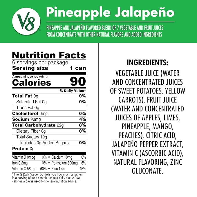 V8 Pineapple Jalapeno 100% Fruit and Vegetable Juice 8 fl oz Can (24 Pack)