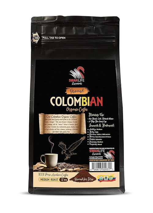 100% colombian coffee - COLOMBIAN GROUND COFFEE ORGANIC medium roast 100% pure arabica acidity medium fair trade - arabica coffee organic 2 Bags (24 Oz)