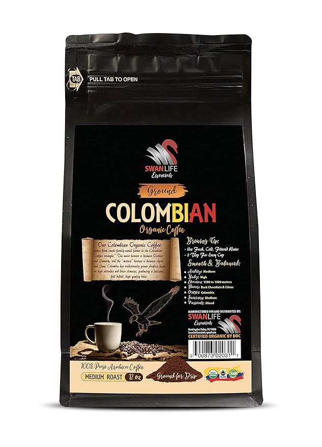 colombian coffee ground medium roast - COLOMBIAN GROUND COFFEE ORGANIC medium roast 100% pure arabica acidity medium fair trade - organic coffee medium roast 3 Bags (36 Oz)