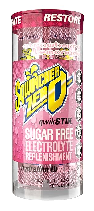 Sqwincher Zero Qwik Stik Strawberry Lemonade Sugar Free Low Calorie Low Sodium Electrolyte Powder Hydration Drink Mix .11 oz Packet (Pack of 200)