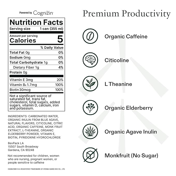 Drink Staed Blackberry Mint Productivity Drink Sparkling Functional Beverage 12-Pack – With Cognizin® Citicoline &amp L-Theanine Organic Clean Caffeine Healthy Energy Drink