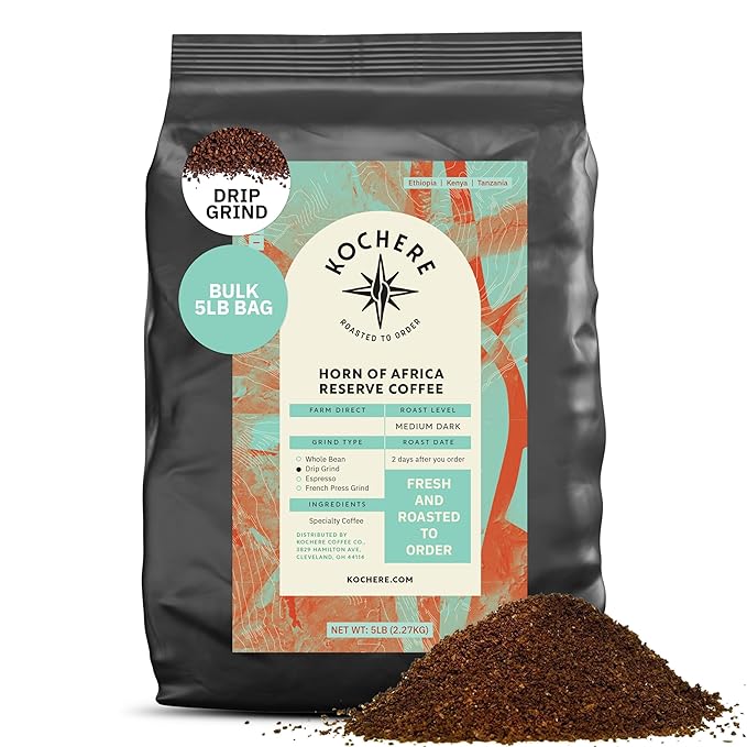 Horn of Africa Signature Reserve Espresso Blend - Medium Dark Roast Coffee Beans Freshly Roasted To Order Drip Grind Coffee Specialty Grade Fair Trade and Non-GMO African Espresso Beans - 5LB