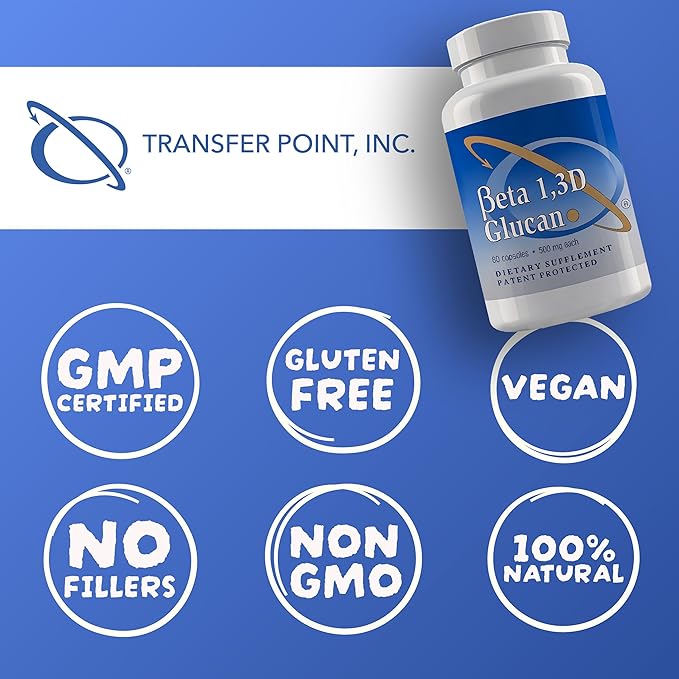 Transfer Point Immune Support Supplement Highly Purified Beta 13D Glucan (Pack of 2-500 mg b-glucan Fiber per Capsule)