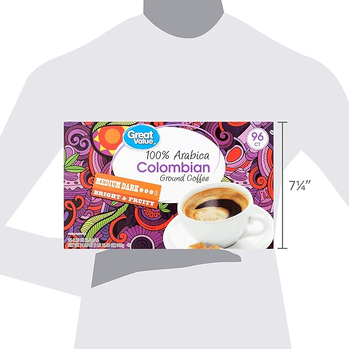 Great Value 100% Arabica Colombian Medium Dark Ground Coffee 0.33 oz 96 count