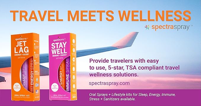 Spectraspray Travel Wellness Kit - Sleep Aid &amp B12 Vitamin Oral Spray Jet Lag Kit - B12 Energy Vitamin Spray &amp Restfullness Sleep Aid Vegan Gluten Free Travel Essentials 30 Day Supply per S
