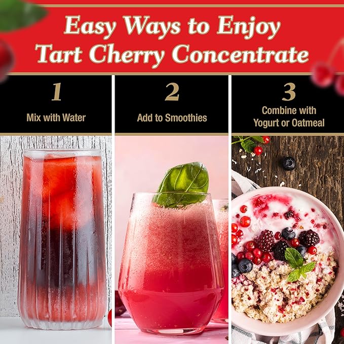 Tart is Smart Montmorency Tart Cherry Juice Concentrate Cherry Juice Bottle Beverage Rich in Antioxidants Ideal for Muscle Recovery and Sleep Support No-Added Sugar - 32 Ounce Bottle (Pack of 3)