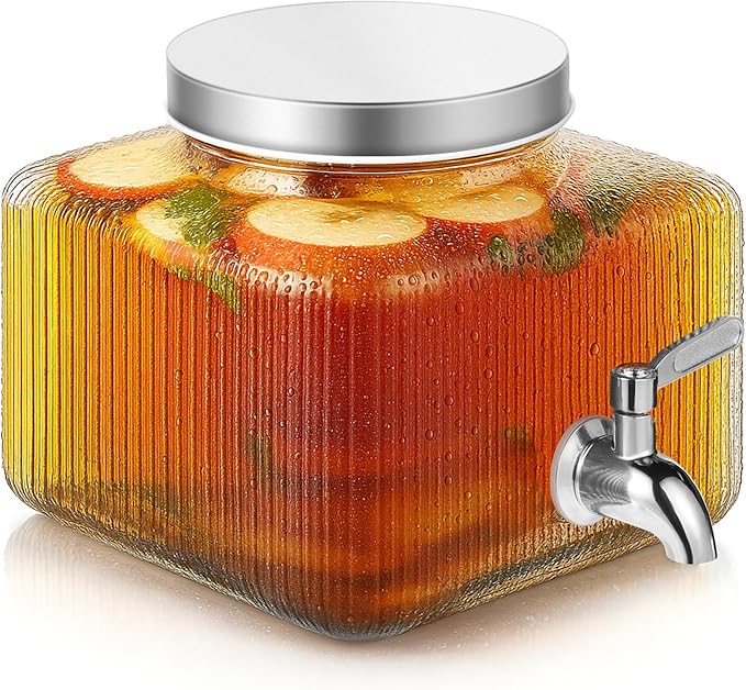 Drink Dispenser for Fridge Drink Dispensers for Parties1 Gallon Glass Beverage Dispenser with 100% Leakproof Stainless Steel Spigot Ideal for Water Lemonade Juice Iced Tea