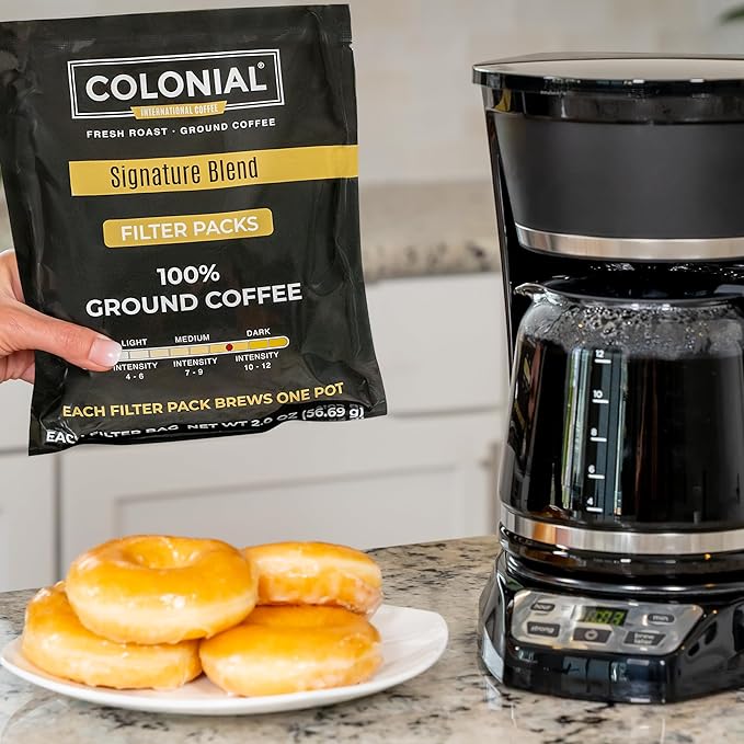 Colonial Coffee Ground Coffee Filter Portion Packs 2 Ounce (Pack of 40) 100% Arabica Breakfast Blend Medium Roast Gourmet Bulk Packets for 10-12 Cup Drip Maker