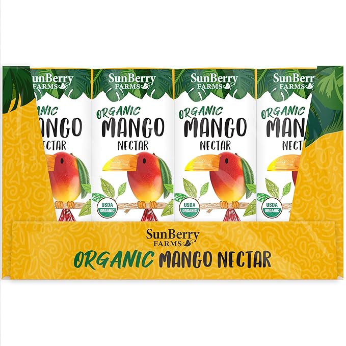 Sunberry Farms Organic Mango Nectar Juice Boxes 32 Pack (6.75 fl oz) – Organic Mango Juice Drinks All Natural Real Sugar Tropical Fruit Juice for Kids &amp Family