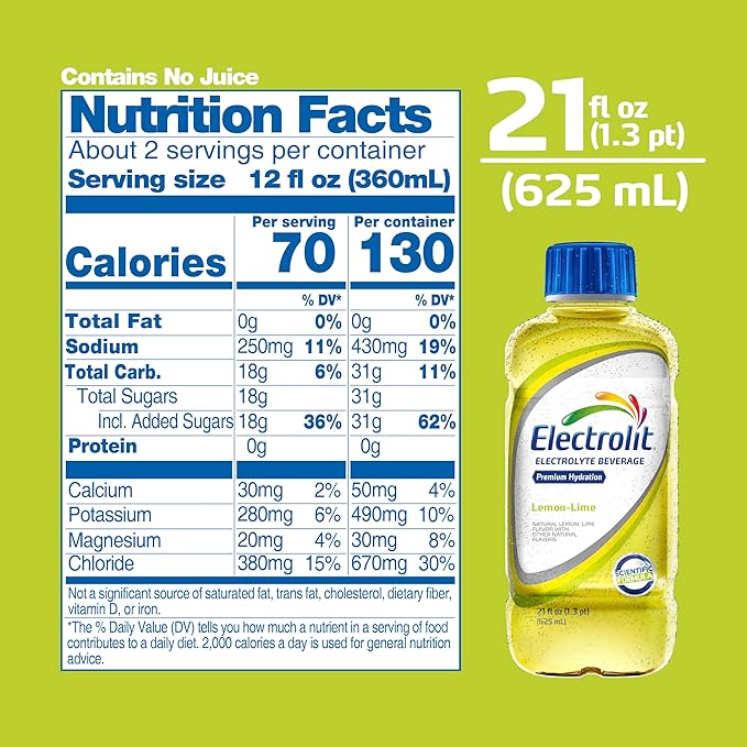 Electrolit Electrolyte Beverage Lemon-Lime 21 Fl Oz bottle (Pack of 12)