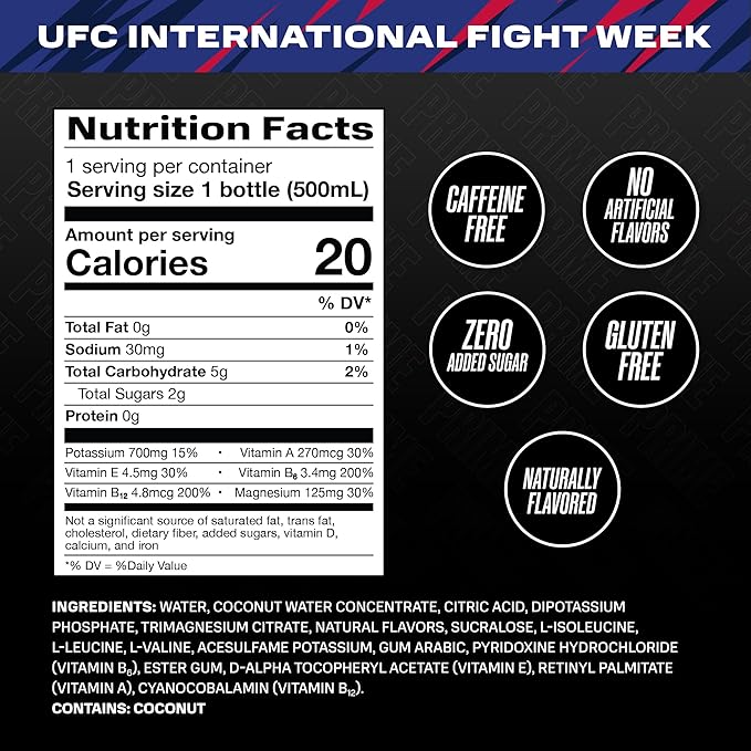 PRIME Hydration UFC Sports Drinks Electrolyte Enhanced for Replenishing Fluids 250mg BCAAs B Vitamins Antioxidants Low Sugar 16.9 Fl Oz 12 Pack