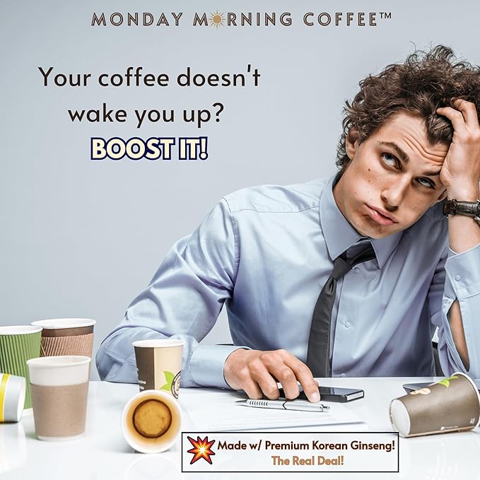 Monday Morning Coffee | Enhance Your Favorite Coffee with Energy and Focus | Colombian Instant Coffee | Red Korean Ginseng | 30 Serving Bottle