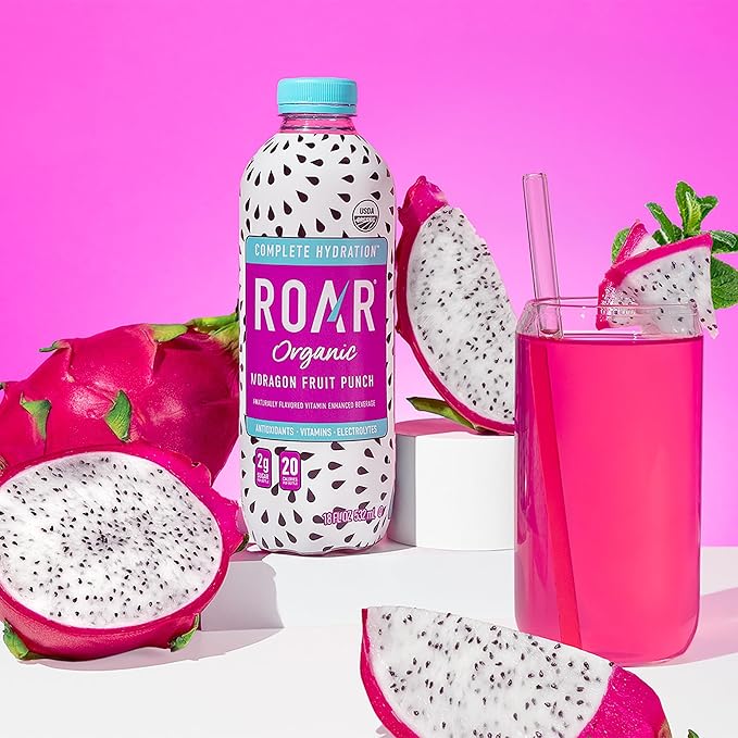 ROAR Complete Hydration Organic - Electrolyte Drinks with Vitamins C B5 B12 – Non GMO Gluten Free Hydrating Drinks - Dragonfruit Punch - 12 pc